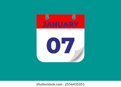 7 January calendar icon text page monthly web design on red, and blue background vector, icon, or illustration with the month of January 7