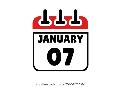 7 January calendar icon text page monthly web design on red, black and white background vector, icon, or illustration with the month of January 7