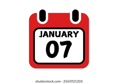 7 January calendar icon text page monthly web design on red, black and white background vector, icon, or illustration with the month of January 7