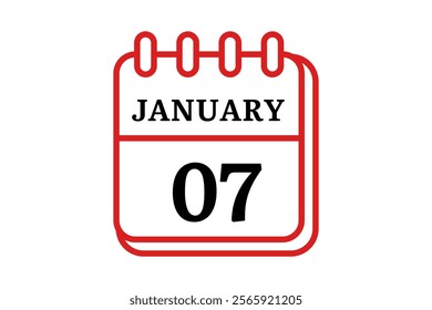 7 January calendar icon text page monthly web design on red, black and white background vector, icon, or illustration with the month of January 7