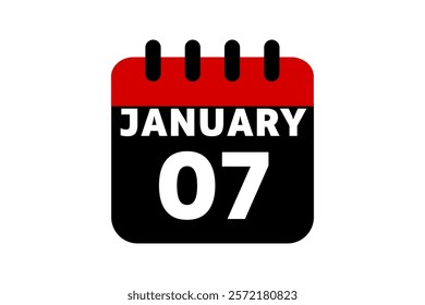 7 January calendar icon text page monthly web design on red, black and white background vector, icon, or illustration with the month of January 7