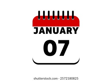 7 January calendar icon text page monthly web design on red, black and white background vector, icon, or illustration with the month of January 7