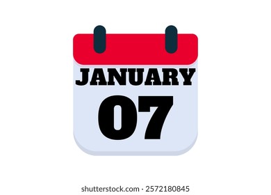 7 January calendar icon text page monthly web design on red, black and white background vector, icon, or illustration with the month of January 7