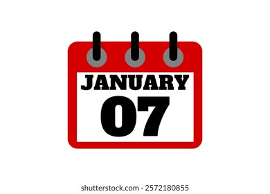 7 January calendar icon text page monthly web design on red, black and white background vector, icon, or illustration with the month of January 7