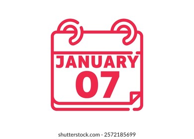 7 January calendar icon text page monthly web design on red and white background vector, icon, or illustration with the month of January 7