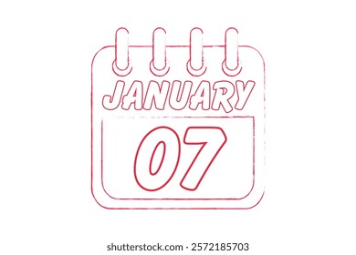 7 January calendar icon text page monthly web design on red and white background vector, icon, or illustration with the month of January 7