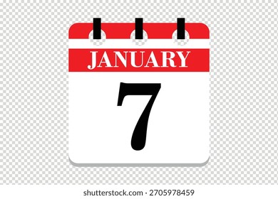 Icono de calendario del 7 de enero, Vector de calendario de 7 fechas del mes de enero, fechas del calendario del 7 de enero, ícono de calendario del Vector.