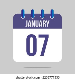 7. Januar Kalendervektor. Terminkalender für Januar mit markiertem Datum. Planung von Terminen, Sitzungen und Terminen