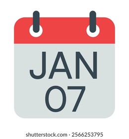 7 January Calendar Vector Icon Symbol.