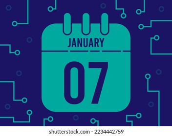 7 January day. Technological calendar page for the month of January. Modern vector with technology for special dates