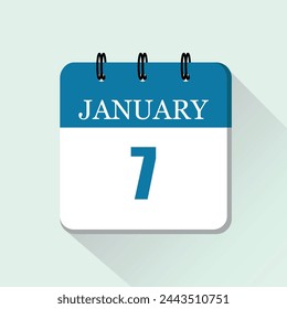 7 de enero icono de calendario diario plano. Plantilla de calendario vectorial para los días de enero. Cartel para el día y el mes.