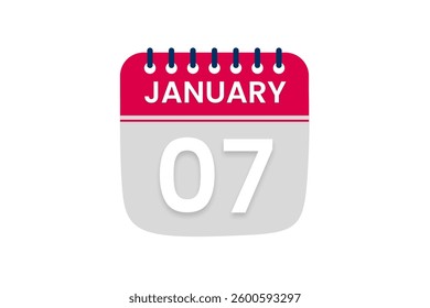 7 January month single day vector, illustration, calendar with red, off white and white color background calendar January 7