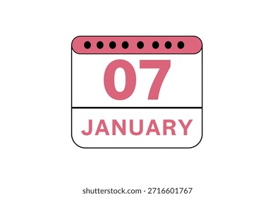 7 January month single day vector, illustration, calendar with peach, black and white color background calendar icon of January 7