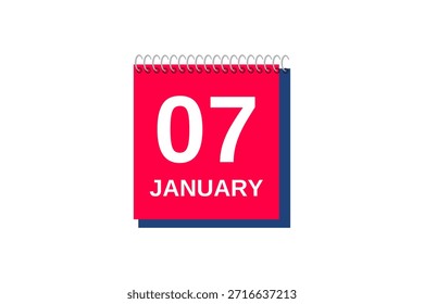 7 de janeiro mês vetor dia único, ilustração, calendário com vermelho, azul e branco ícone de calendário de fundo de cor de 7 de janeiro