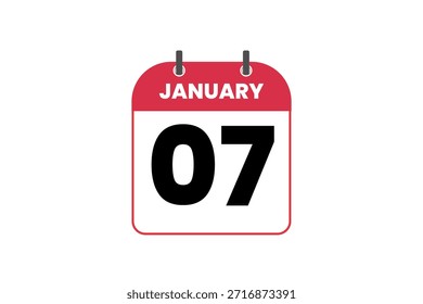 7 de janeiro mês vetor dia único, ilustração, calendário com vermelho, preto e branco ícone de calendário de fundo de cor de 7 de janeiro