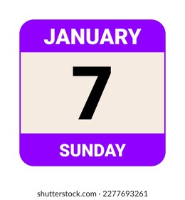 7 January, Sunday. Date template. Useful design for calendar or event promotion. Vector illustration EPS 10 File. Isolated on white background. 