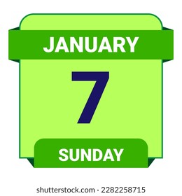 7. Januar, Sonntag. Datumsvorlage. Nützliches Design für Kalender- oder Veranstaltungswerbung. EPS10 Datei, Vektorgrafik. Einzeln auf weißem Hintergrund. 