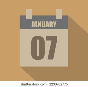 7 January vector calendar icon. Calendar page design on dark background for January days