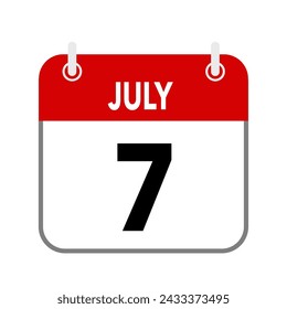 7 July, calendar date icon on white background.