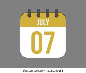 7 july calendar icon. July calendar banner. Date of the month for events.