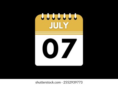 7 July calendar icon text page monthly web design on golden, black, and white background vector, icon, or illustration with the month of July 7