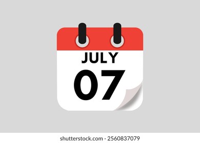 7 July calendar icon text page monthly web design on red, white, black and ash background vector, icon, or illustration with the month of July 7