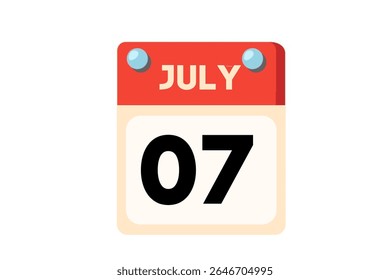 7 july calendar icon text page monthly web design on Coral, Peach, Black, Blue and White background vector, icon, or illustration with the month of july 7