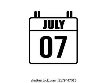 Calendario del 7 de julio. Simple página de calendario para el mes de julio. Vector negro sobre fondo blanco.