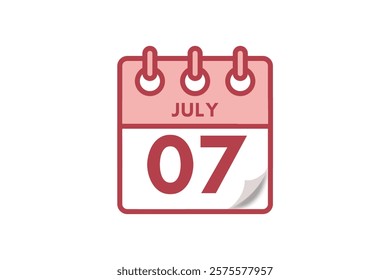 7 July month single day vector, illustration, calendar with maroon, rose and white color background calendar July 7