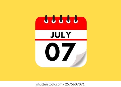 7 July month single day vector, illustration, calendar with red, black, white and yellow color background calendar July 7