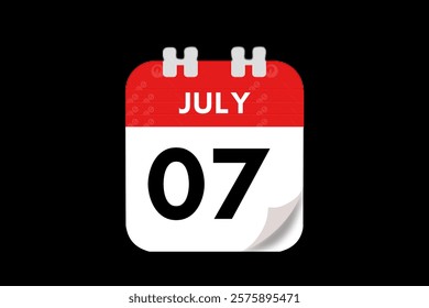 7 July month single day vector, illustration, calendar with red, gray, white and black color background calendar July 7