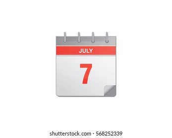 7 July red calendar vector illustration on white background