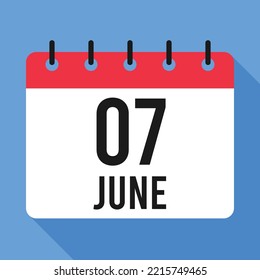 7 June Calendar. Blue Background. Vector Calendar.