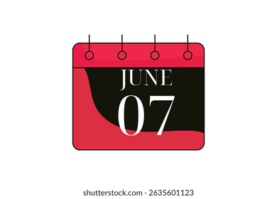 7 June calendar icon text page monthly web design on red, black and white background vector, icon, or illustration with the month of June 7