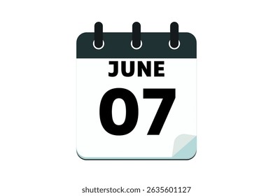 7 June calendar icon text page monthly web design on red, black and white background vector, icon, or illustration with the month of June 7
