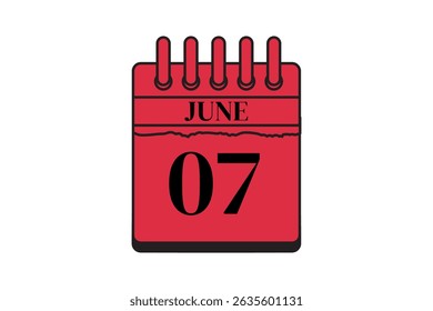 7 June calendar icon text page monthly web design on red, black and white background vector, icon, or illustration with the month of June 7