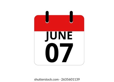 7 June calendar icon text page monthly web design on red, black and white background vector, icon, or illustration with the month of June 7
