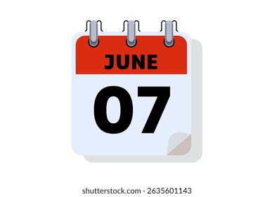 7 June calendar icon text page monthly web design on red, black and white background vector, icon, or illustration with the month of June 7