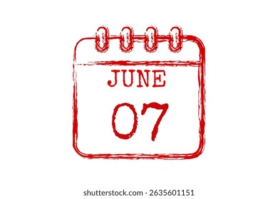 7 de junho calendário ícone página de texto mensal web design em vermelho, preto e branco fundo vetor, ícone, ou ilustração com o mês de junho 7
