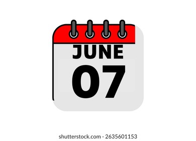 7 June calendar icon text page monthly web design on red, black and white background vector, icon, or illustration with the month of June 7