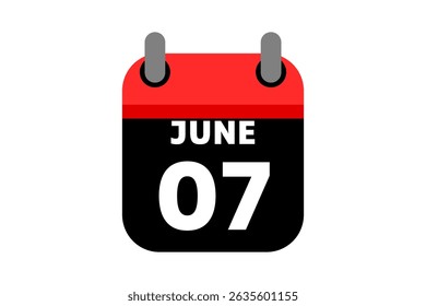 7 June calendar icon text page monthly web design on red, black and white background vector, icon, or illustration with the month of June 7