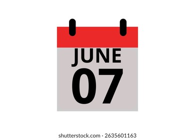 7 June calendar icon text page monthly web design on red, black and white background vector, icon, or illustration with the month of June 7