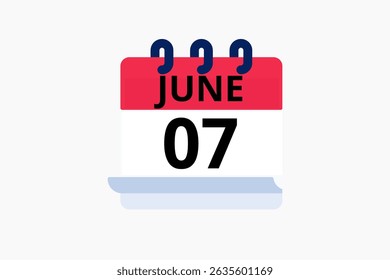 7 June calendar icon text page monthly web design on red, black and white background vector, icon, or illustration with the month of June 7