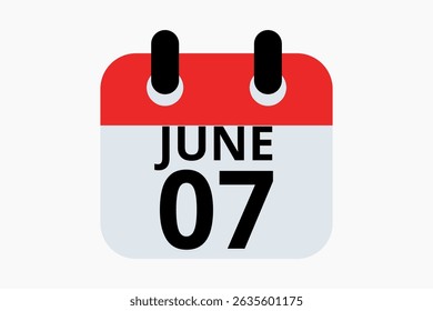7 June calendar icon text page monthly web design on red, black and white background vector, icon, or illustration with the month of June 7