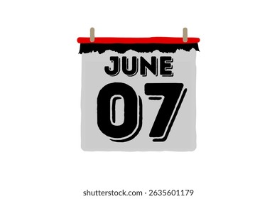 7 June calendar icon text page monthly web design on red, black and white background vector, icon, or illustration with the month of June 7