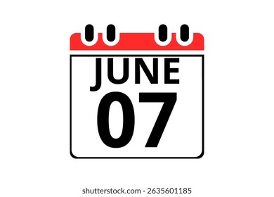 7 June calendar icon text page monthly web design on red, black and white background vector, icon, or illustration with the month of June 7