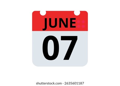 7 June calendar icon text page monthly web design on red, black and white background vector, icon, or illustration with the month of June 7