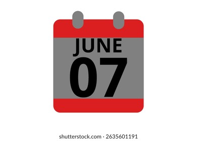 7 June calendar icon text page monthly web design on red, black and white background vector, icon, or illustration with the month of June 7