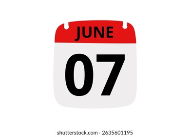 7 June calendar icon text page monthly web design on red, black and white background vector, icon, or illustration with the month of June 7