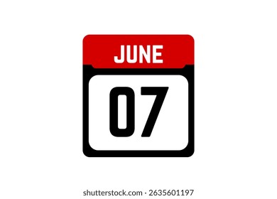 7 June calendar icon text page monthly web design on red, black and white background vector, icon, or illustration with the month of June 7